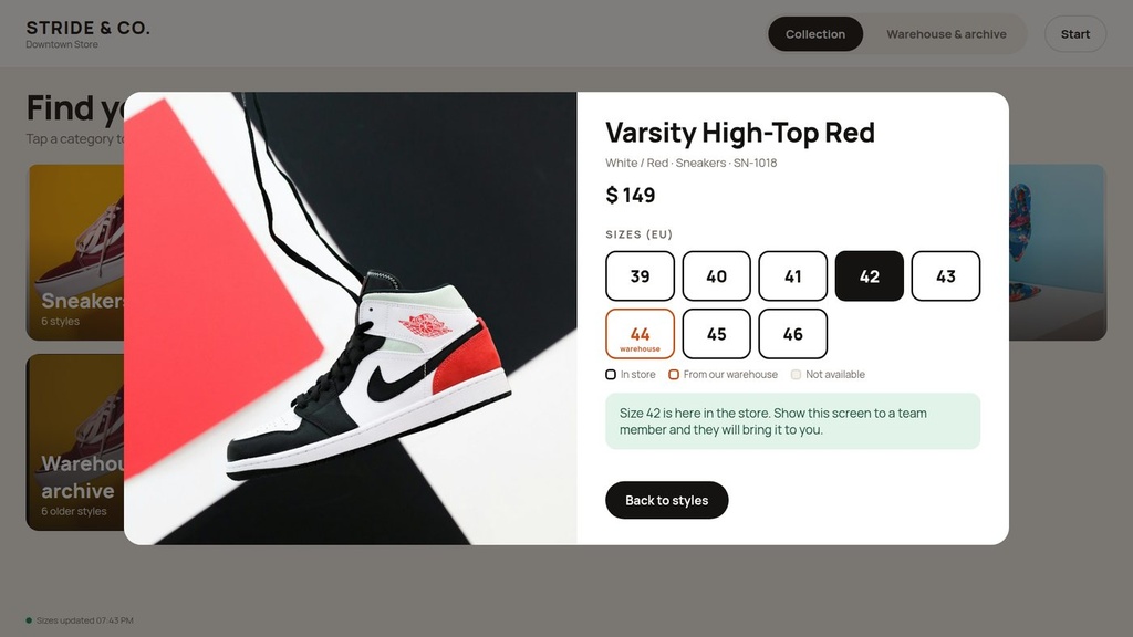 Size availability without quantities