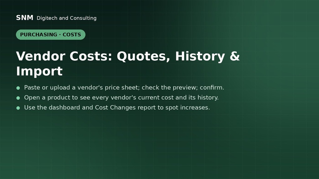 Vendor Costs: Quotes, History & Import - screen 2