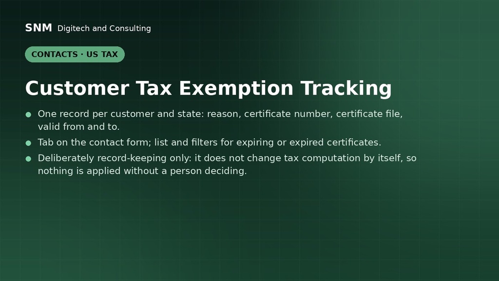 Customer Tax Exemption Tracking