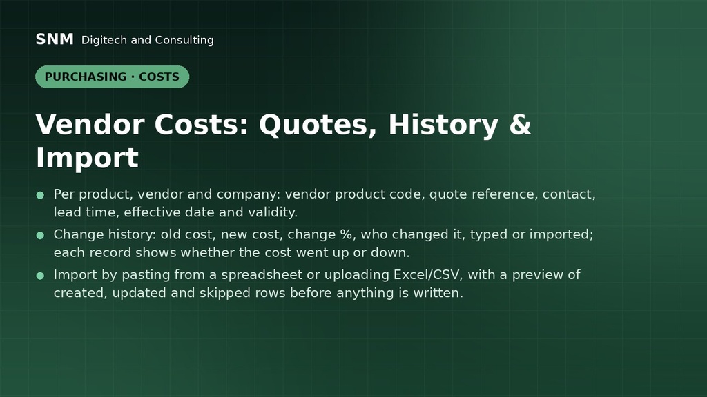 Vendor Costs: Quotes, History & Import