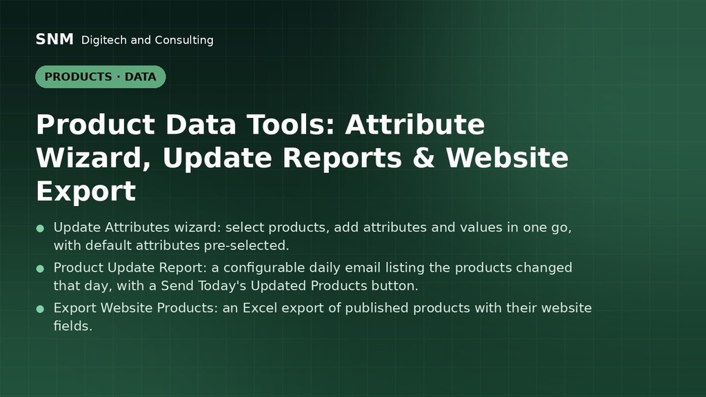 Product Data Tools: Attribute Wizard, Update Reports & Website Export