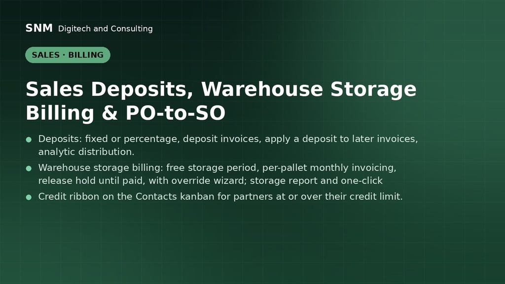 Sales Deposits, Warehouse Storage Billing & PO-to-SO