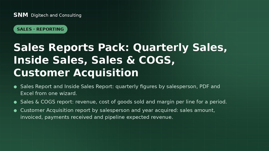 Sales Reports Pack: Quarterly Sales, Inside Sales, Sales & COGS, Customer Acquisition