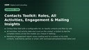 Contacts Toolkit: Roles, All Activities, Engagement & Mailing Insights