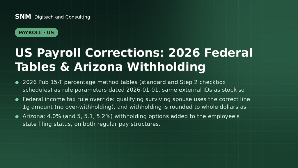 US Payroll Corrections: 2026 Federal Tables & Arizona Withholding